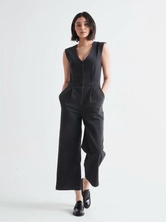 Du/er Pants - DU/ER Duer Performance Denim Wide Leg Jumpsuit Overalls Black Sz Medium Jeans